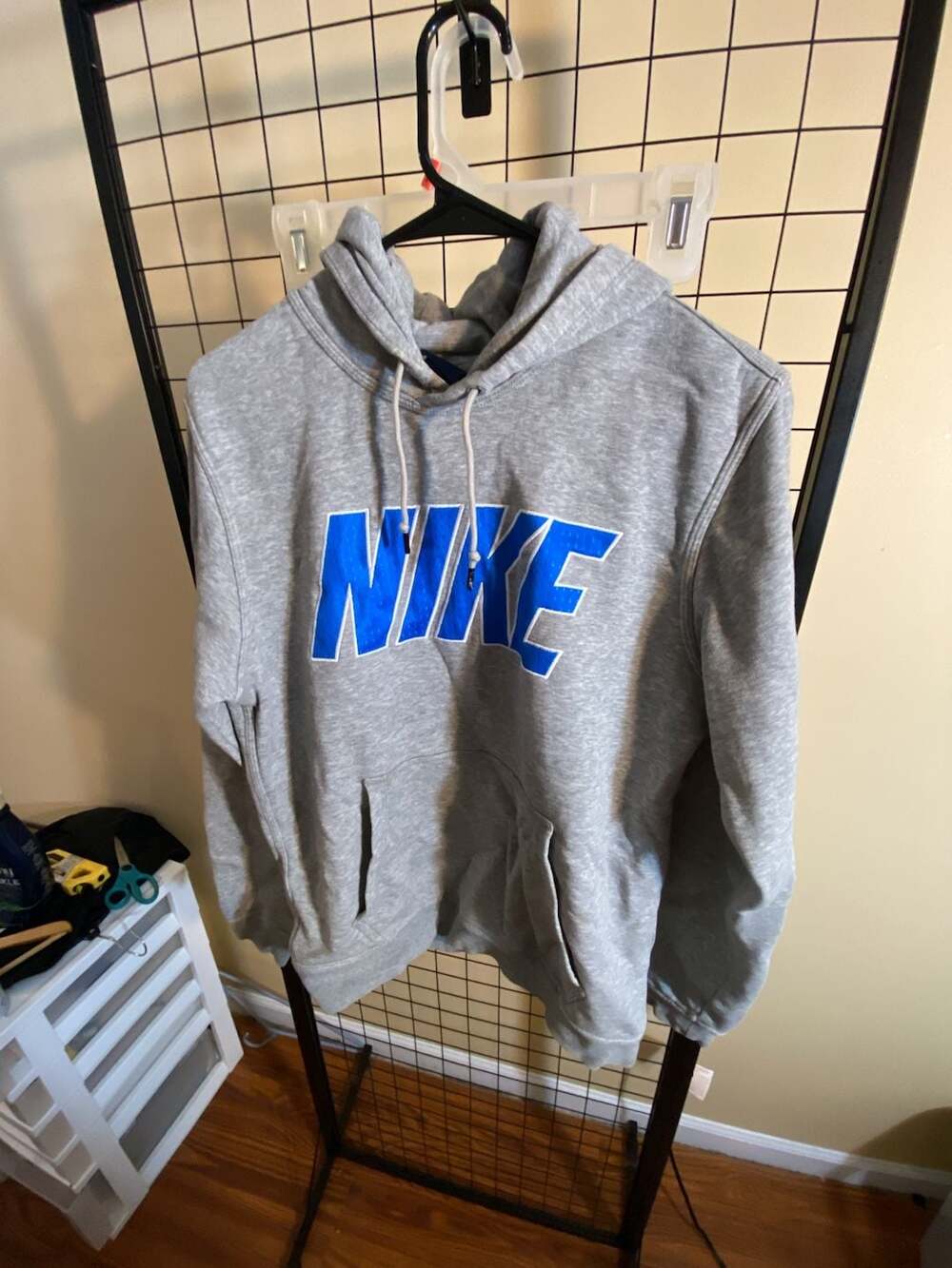 Nike Hoodie Size M Gray Blue Spell Out Pullover Sweatshirt